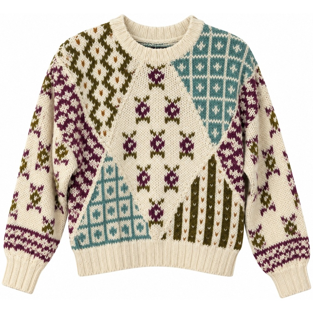 Liz Sport Vintage Knit Sweater Wool Blend Geometric Floral Motif Grandma Women M